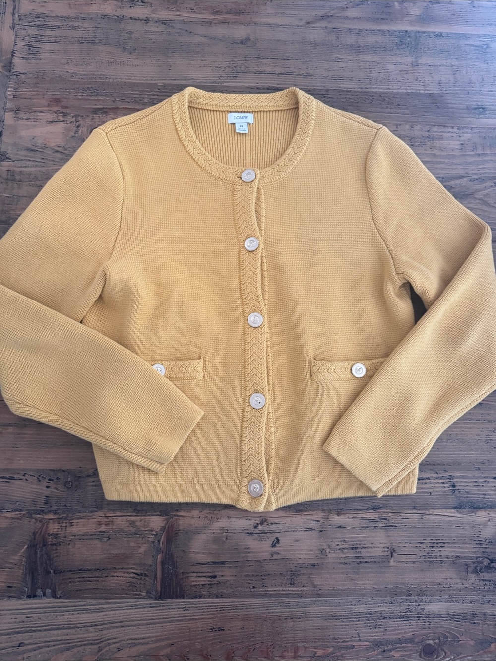 J. Crew Mustard Yellow Braided-Trim Button Cardigan